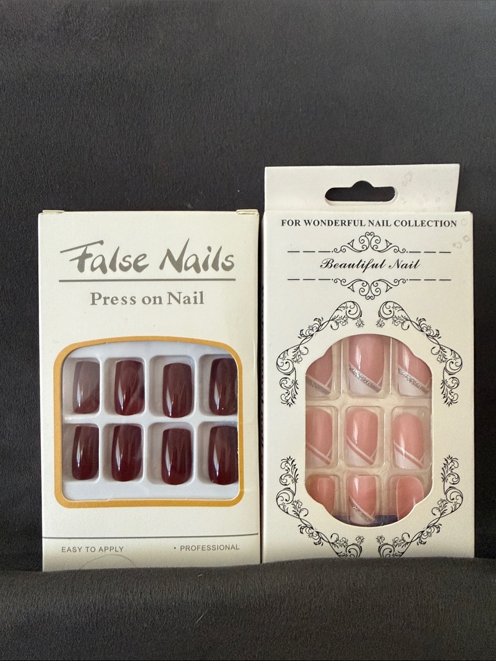 Press-On False Nails Duo — Burgundy & Blush Pink